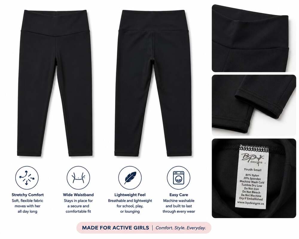 BP Designs Youth Girls Black Activewear Capri Leggings